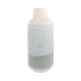 Reactive Glaze Textured Ceramic Bottle Vase, 28cm, with cream neck, speckled pale blue-grey mid band, and solid grey base, shown on a plain white background.