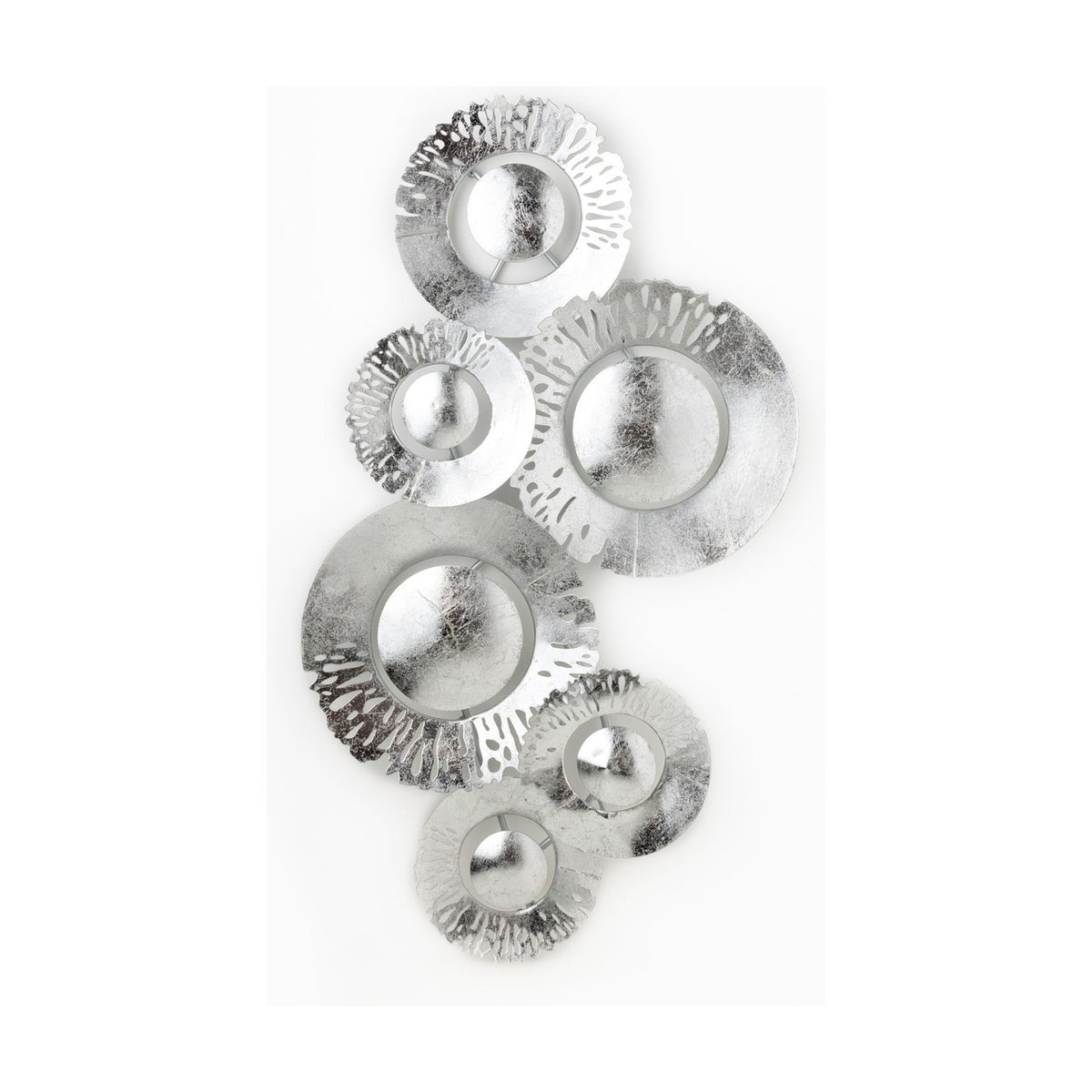 Six Pierced Circles Distressed Metal Wall Art 88cm - Silver