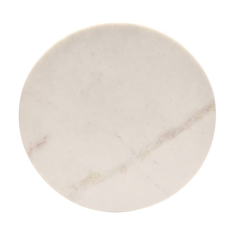 Round Marble Serving Board in white with soft grey and beige veining and a gloss finish, shown on a plain white background.