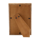 Back view of the Chevron Stamped Wood Photo Frame 6 x 4in, showing a tan easel stand with metal studs and hanging clips on wood backing, plain background.