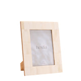 Wide Border Bone Photo Frame with Stand in white, featuring narrow tiled sections, brown edges and back, a rectangular glazed opening, and a fold-out stand, shown on a plain white background.