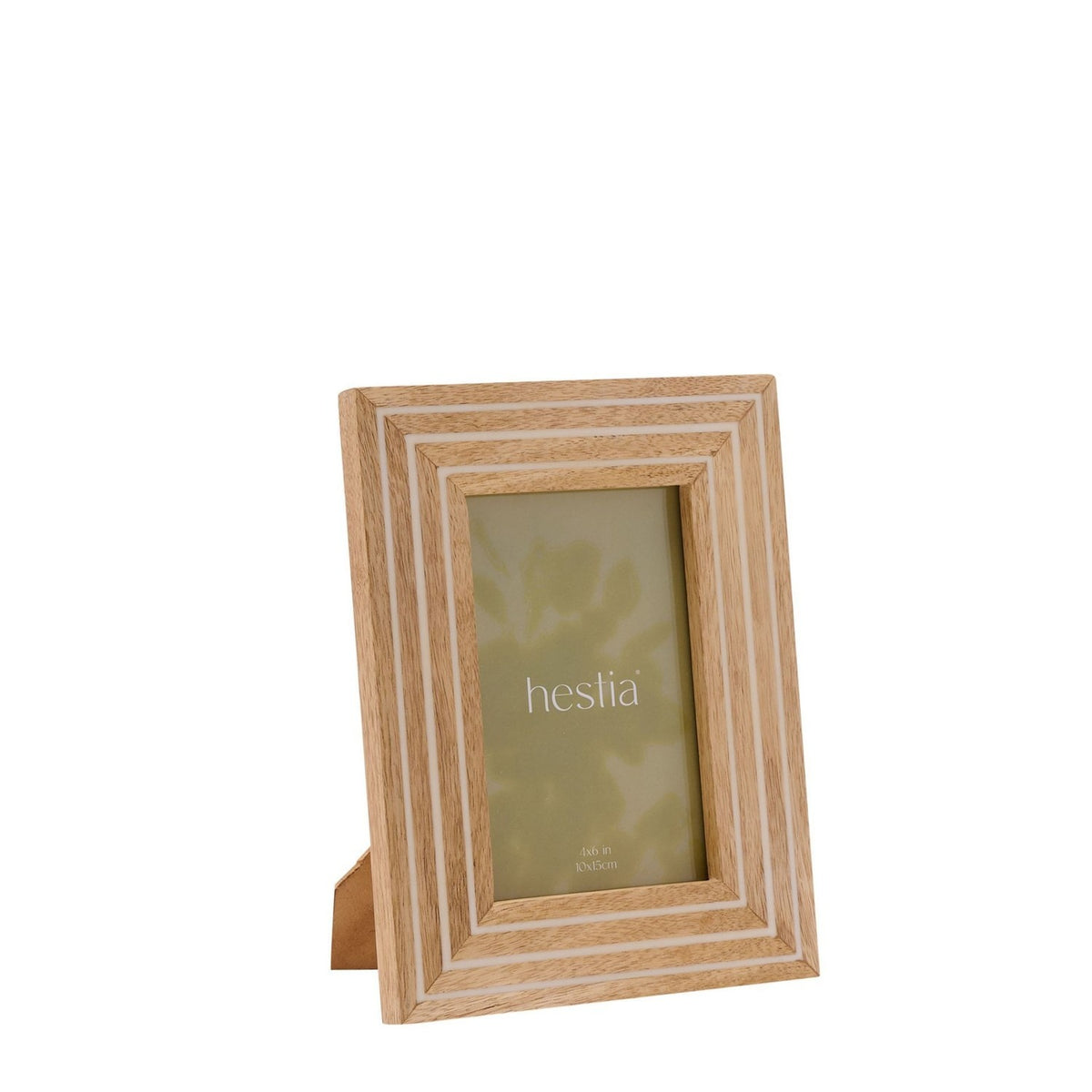 Natural Wood Striped Photo Frame with Stand - Brown & White