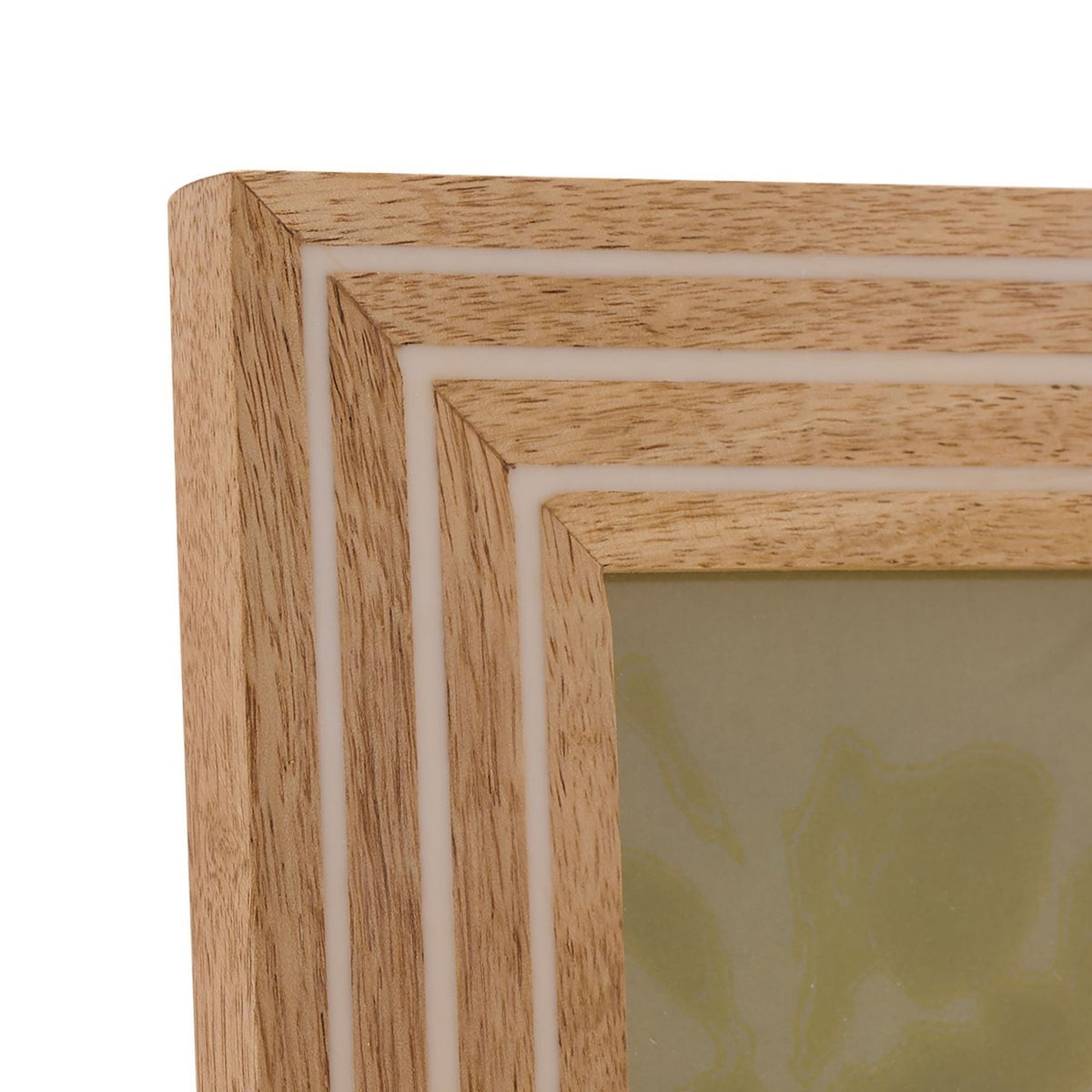 Natural Wood Striped Photo Frame with Stand - Brown & White