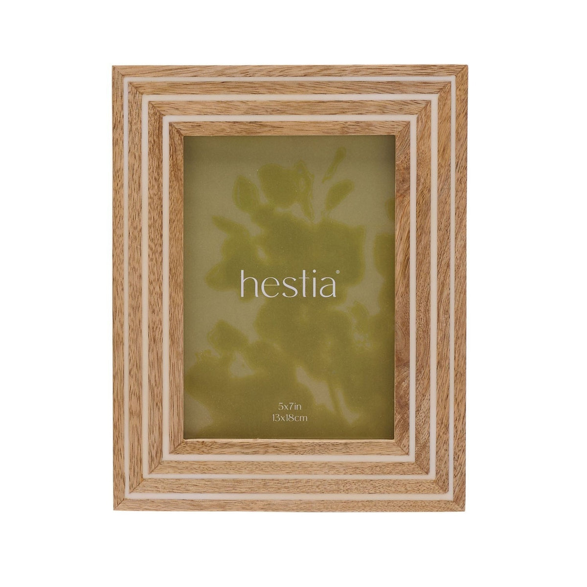 Natural Wood Striped Photo Frame with Stand - Brown & White