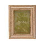 Natural Wood Striped Photo Frame with Stand - Brown & White