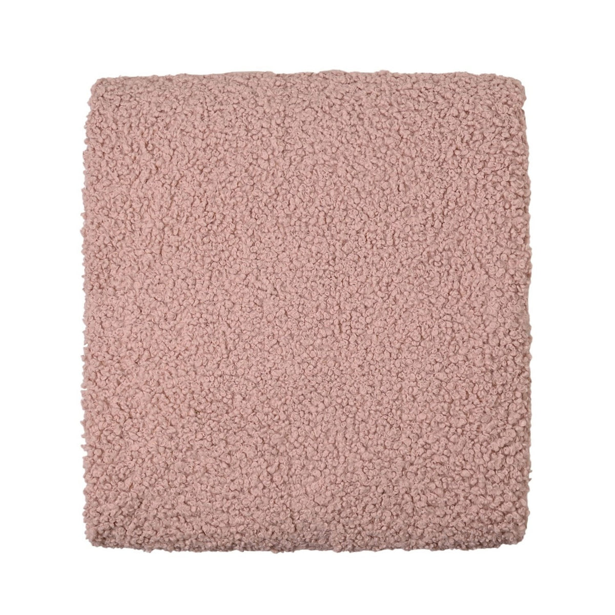 Square Teddy Throw in pink, folded to show its curly, plush textured surface, 150cm x 150cm, shown on a plain white background.