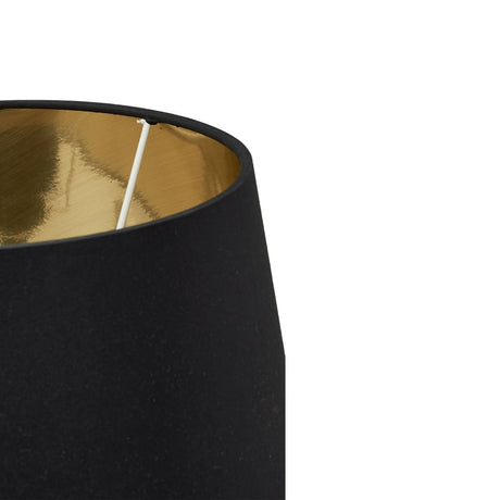 Close-up of the Ribbed Ceramic Table Lamp's tapered black fabric shade with a gold-lined interior, shown against a plain white background.