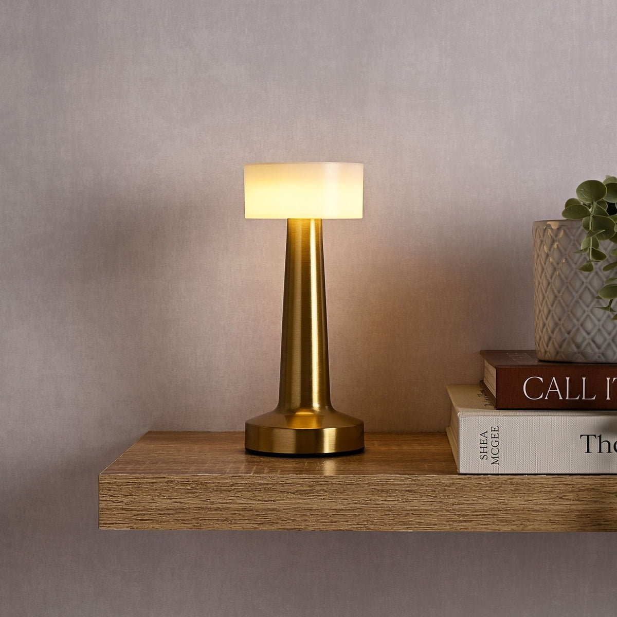 Tapered USB LED Touch Table Lamp with Drum Shade - Bronze