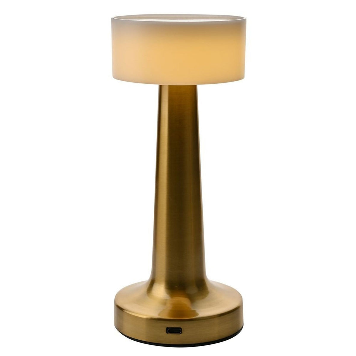 Tapered USB LED Touch Table Lamp with Drum Shade - Bronze