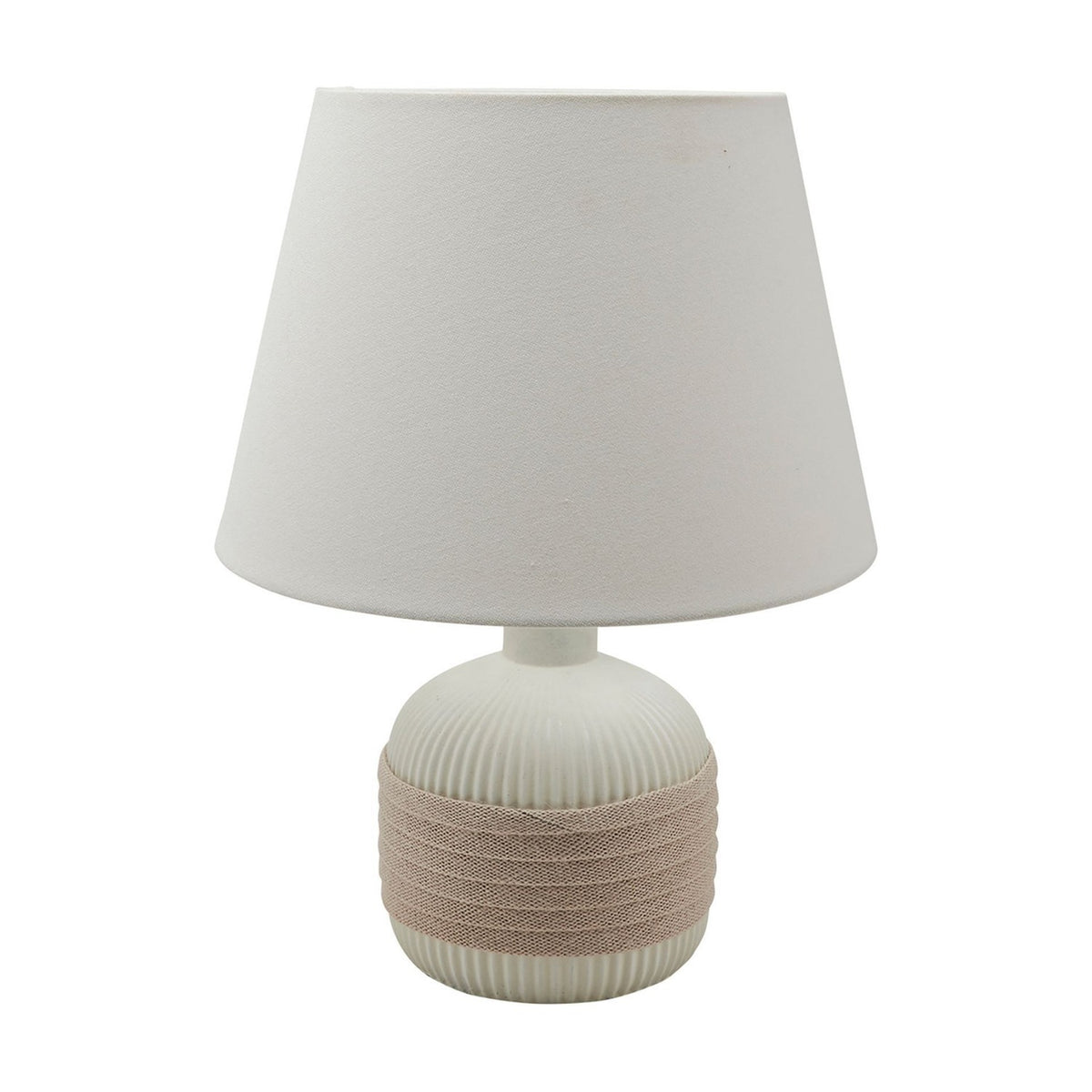 Round Ribbed Burlap Ceramic Table Lamp 45cm - White & Cream