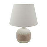 Round Ribbed Burlap Ceramic Table Lamp 45cm - White & Cream