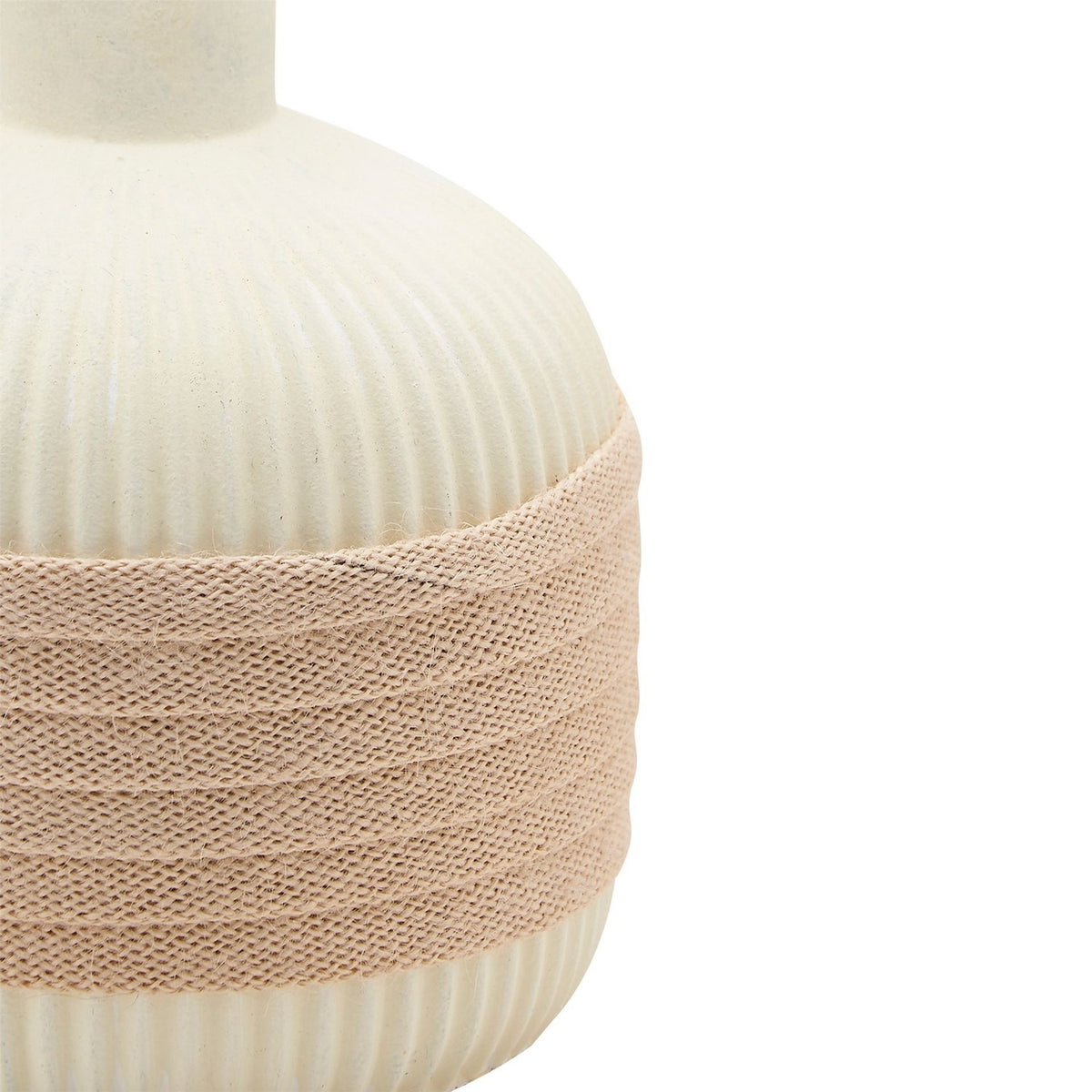 Round Ribbed Burlap Ceramic Table Lamp 45cm - White & Cream
