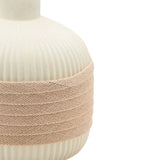 Round Ribbed Burlap Ceramic Table Lamp 45cm - White & Cream