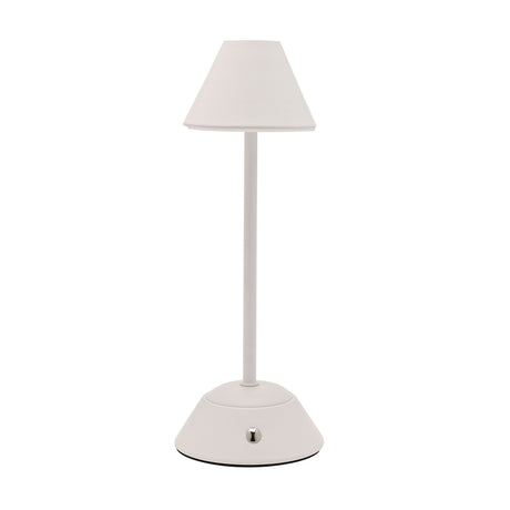 Tapered Shade Matt USB LED Touch Table Lamp in white, 29cm tall with slim stem, rounded base and touch control dial, shown on a plain white background.
