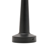 Close-up of the Matt USB LED Touch Table Lamp's black base and tapered stem, showing the USB-C charging port on a plain white background.