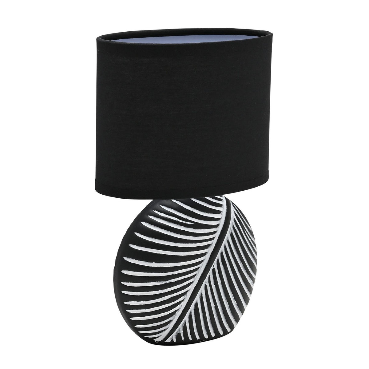 White Leaf Circle Plug-in Ceramic Table Lamp 24cm - Black