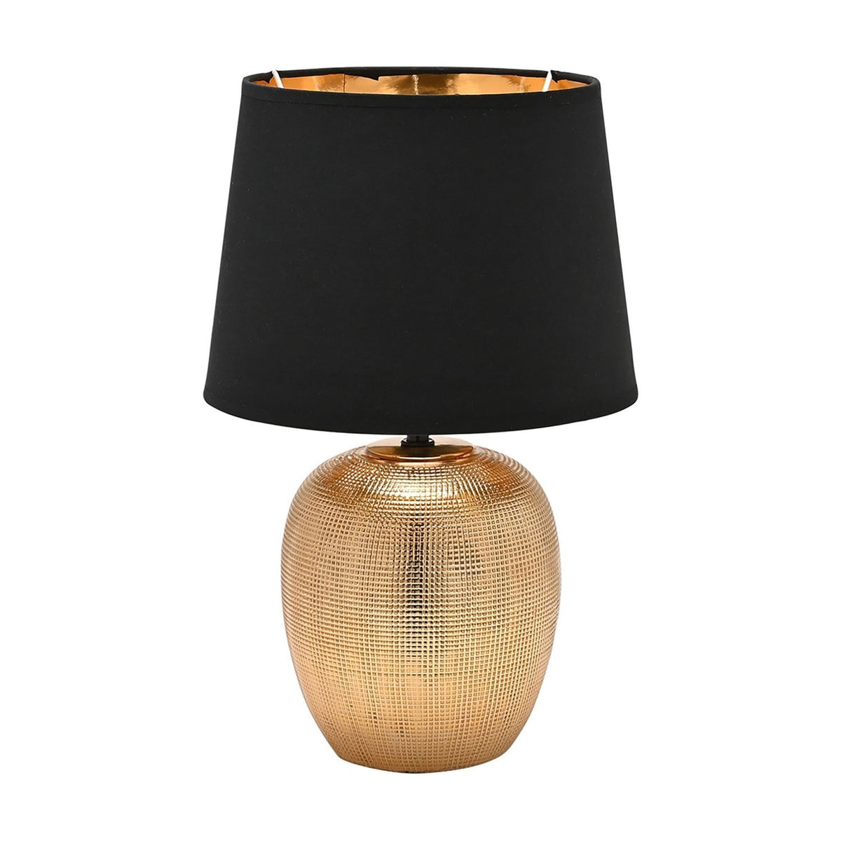 Grid Textured Round Ceramic Table Lamp 39cm - Gold & Black