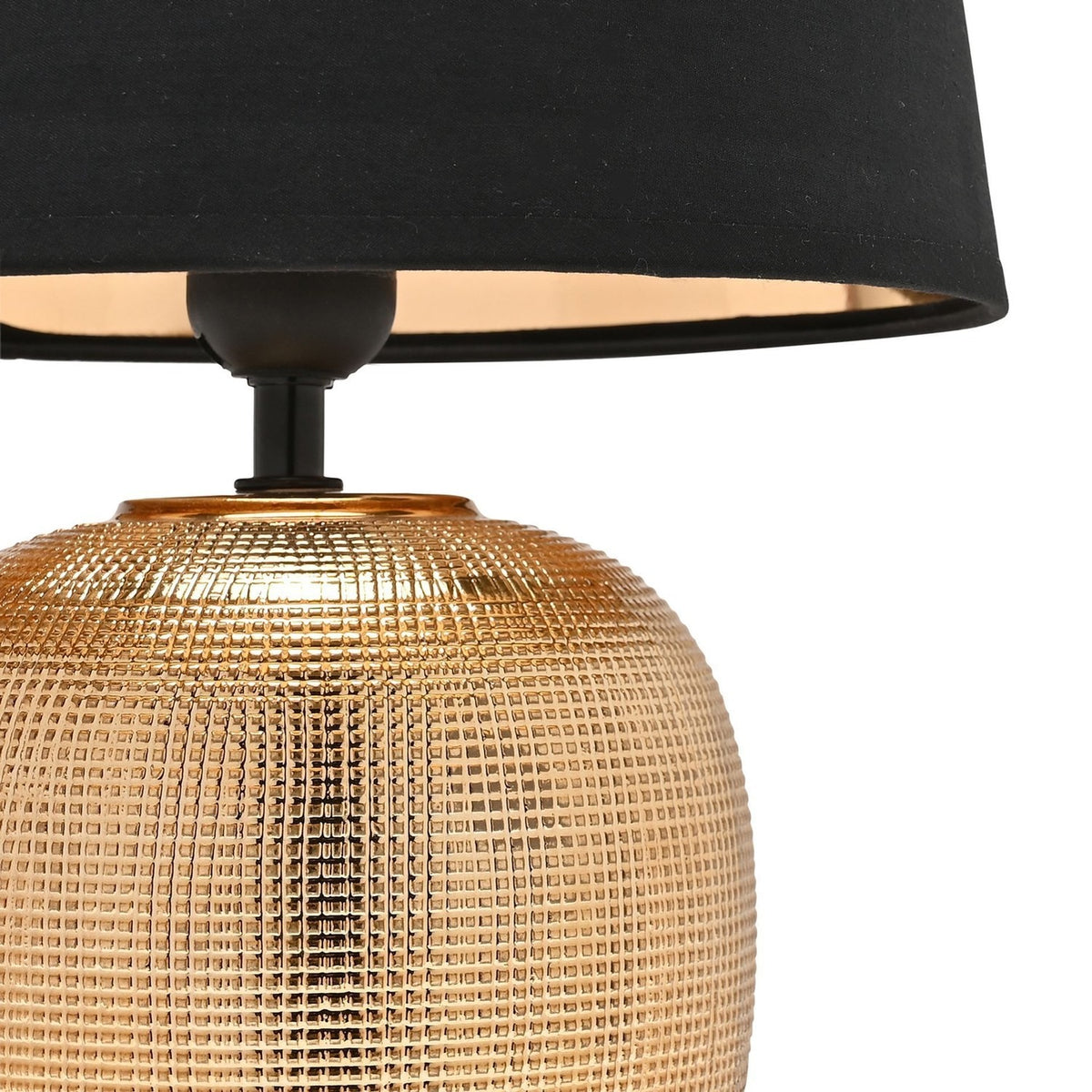 Grid Textured Round Ceramic Table Lamp 39cm - Gold & Black