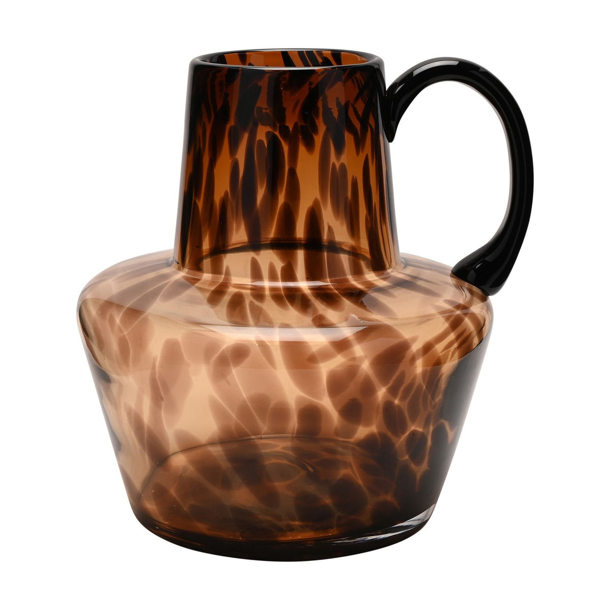 Tortoiseshell Glass Jug Style Vase with Black Handle - Brown