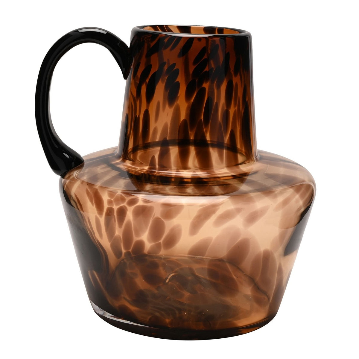 Tortoiseshell Glass Jug Style Vase with Black Handle - Brown