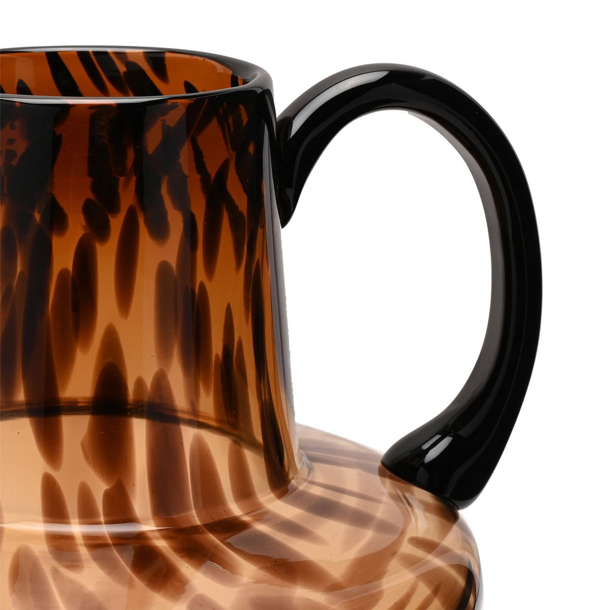 Tortoiseshell Glass Jug Style Vase with Black Handle - Brown