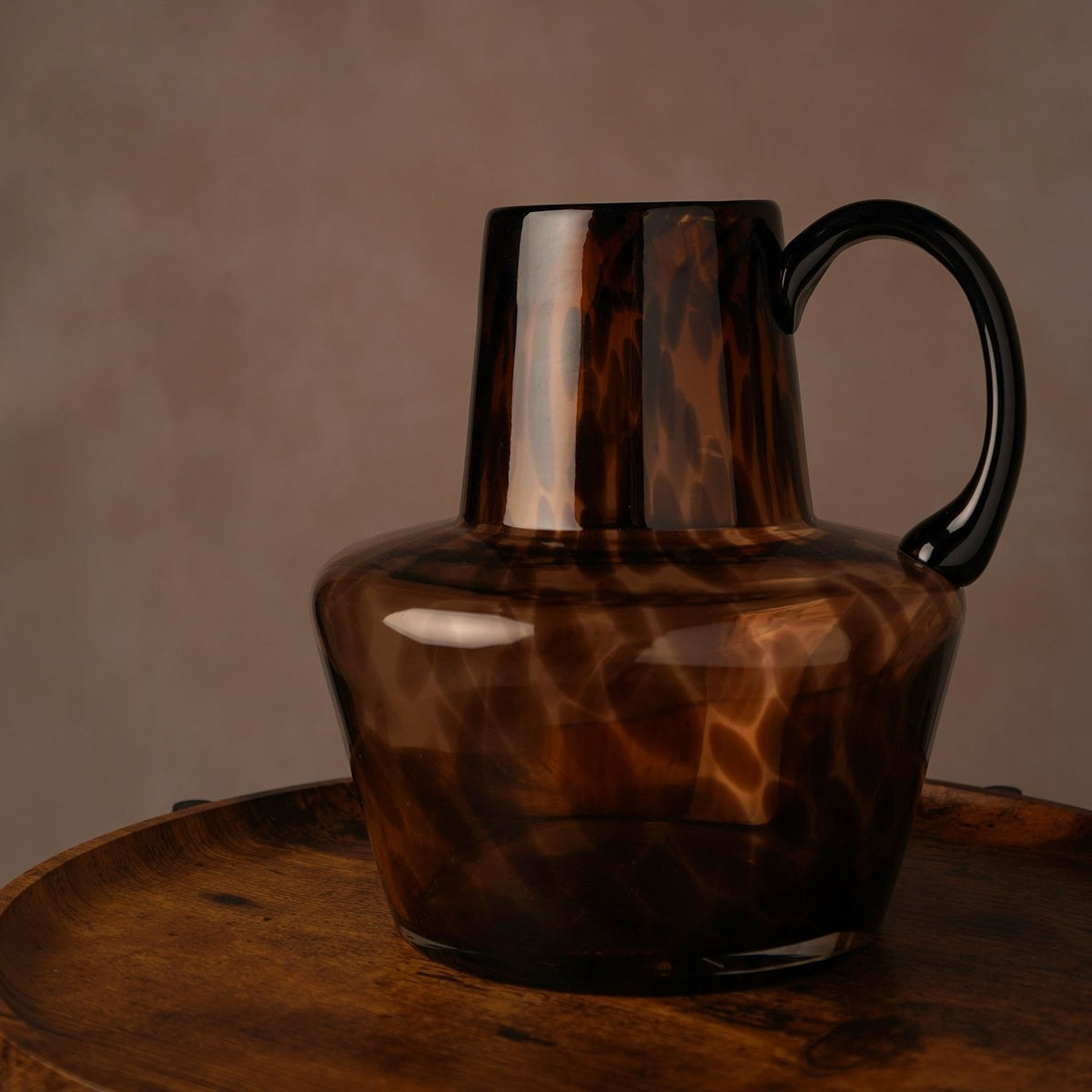 Tortoiseshell Glass Jug Style Vase with Black Handle - Brown