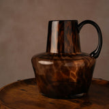 Tortoiseshell Glass Jug Style Vase with Black Handle - Brown