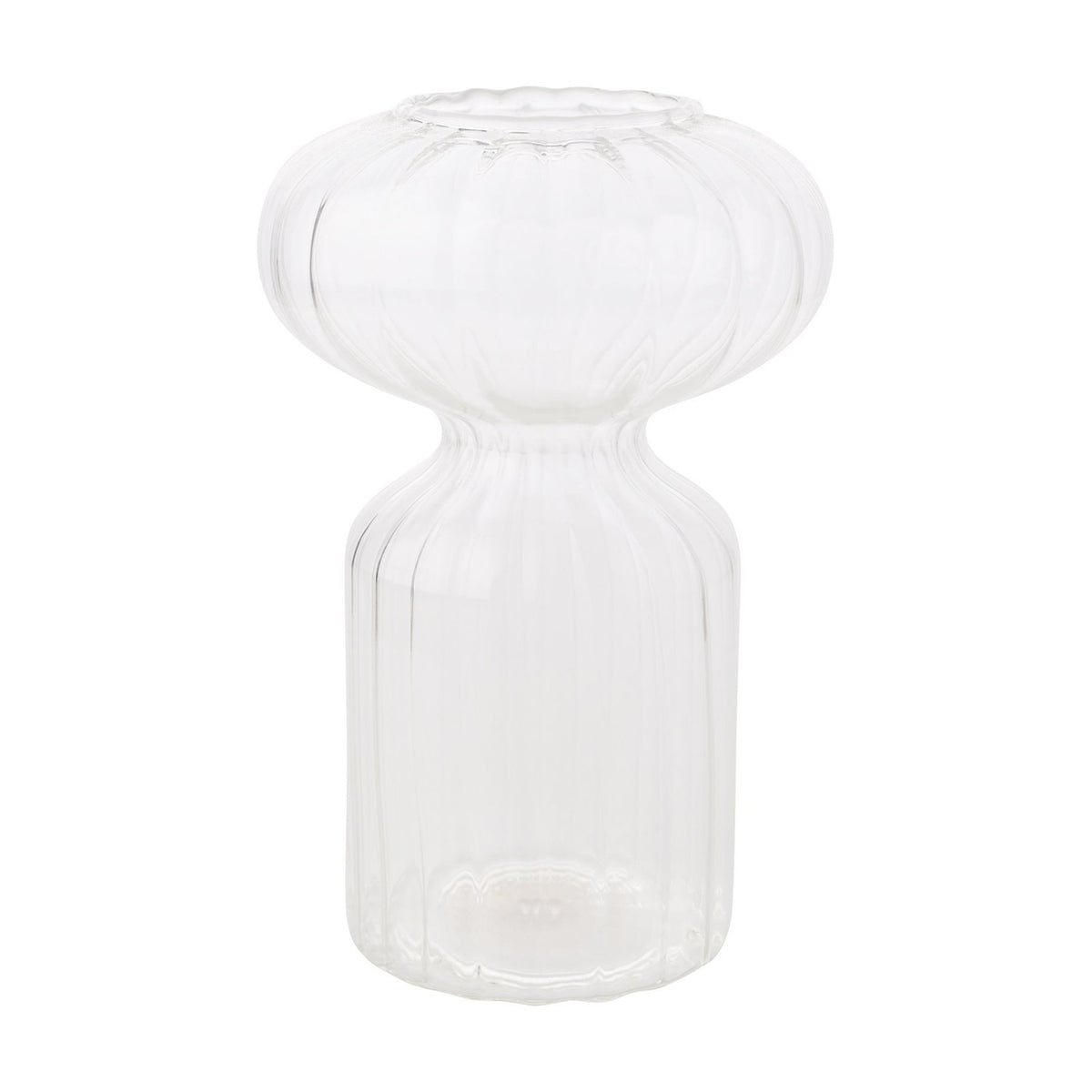 Small Ribbed Waisted Glass Vase with Rounded Top - Clear