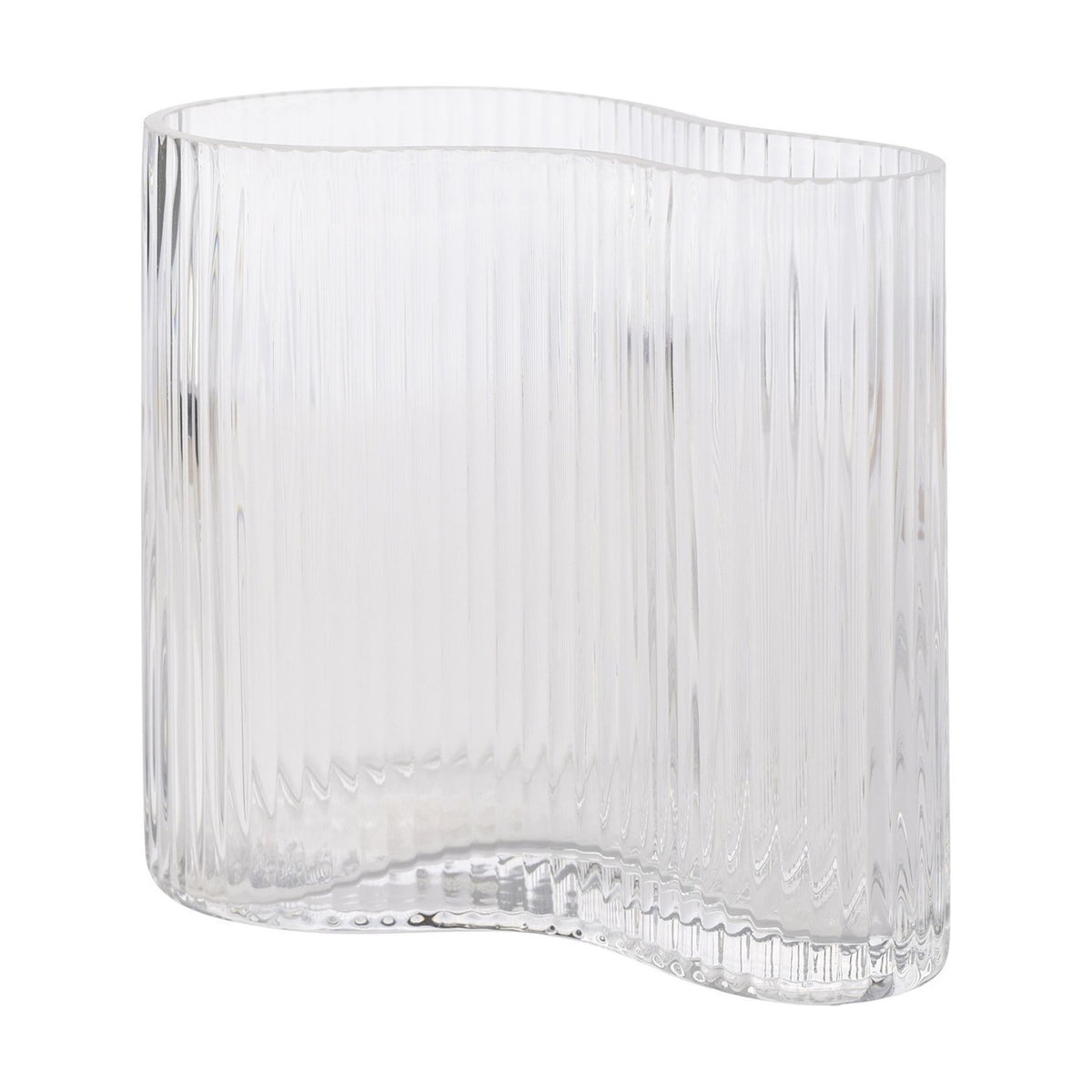Small Wavy Ribbed Glass Vase - Clear