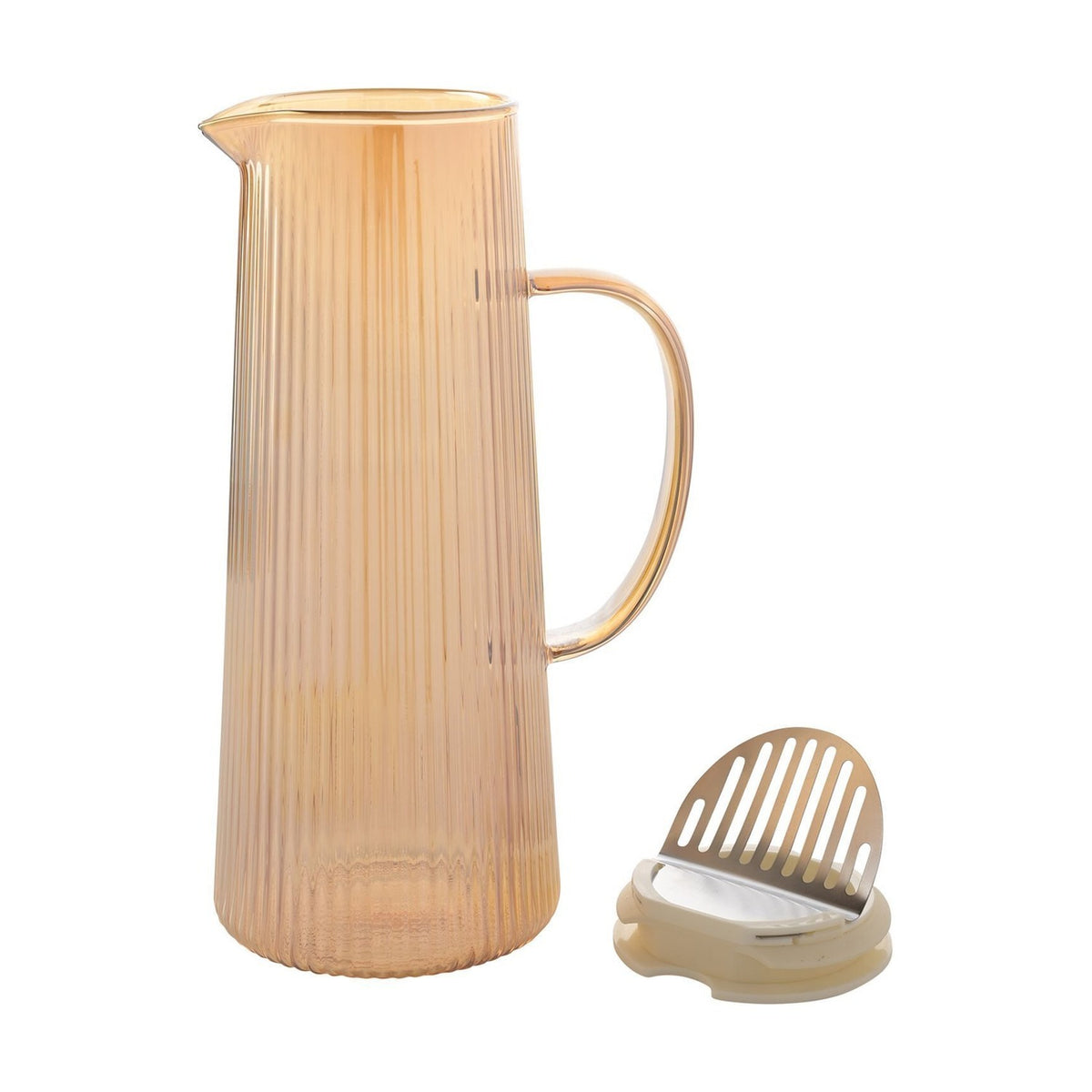 Tall Ribbed Glass Jug with Strainer Lid 1300ml - Champagne