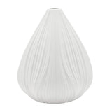 White ceramic table lamp with ribbed, flower bud shape, matt finish, tapering to a narrow top opening, shown on a plain background.