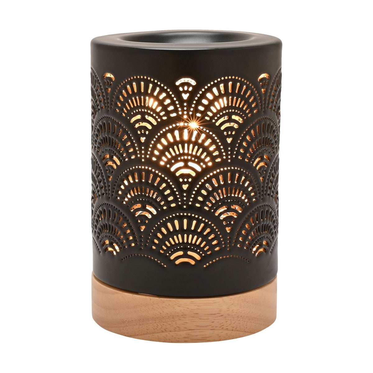 Fan Lace Aroma Ceramic Table Lamp with Melt Dish - Black