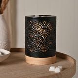 Fan Lace Aroma Ceramic Table Lamp with Melt Dish - Black