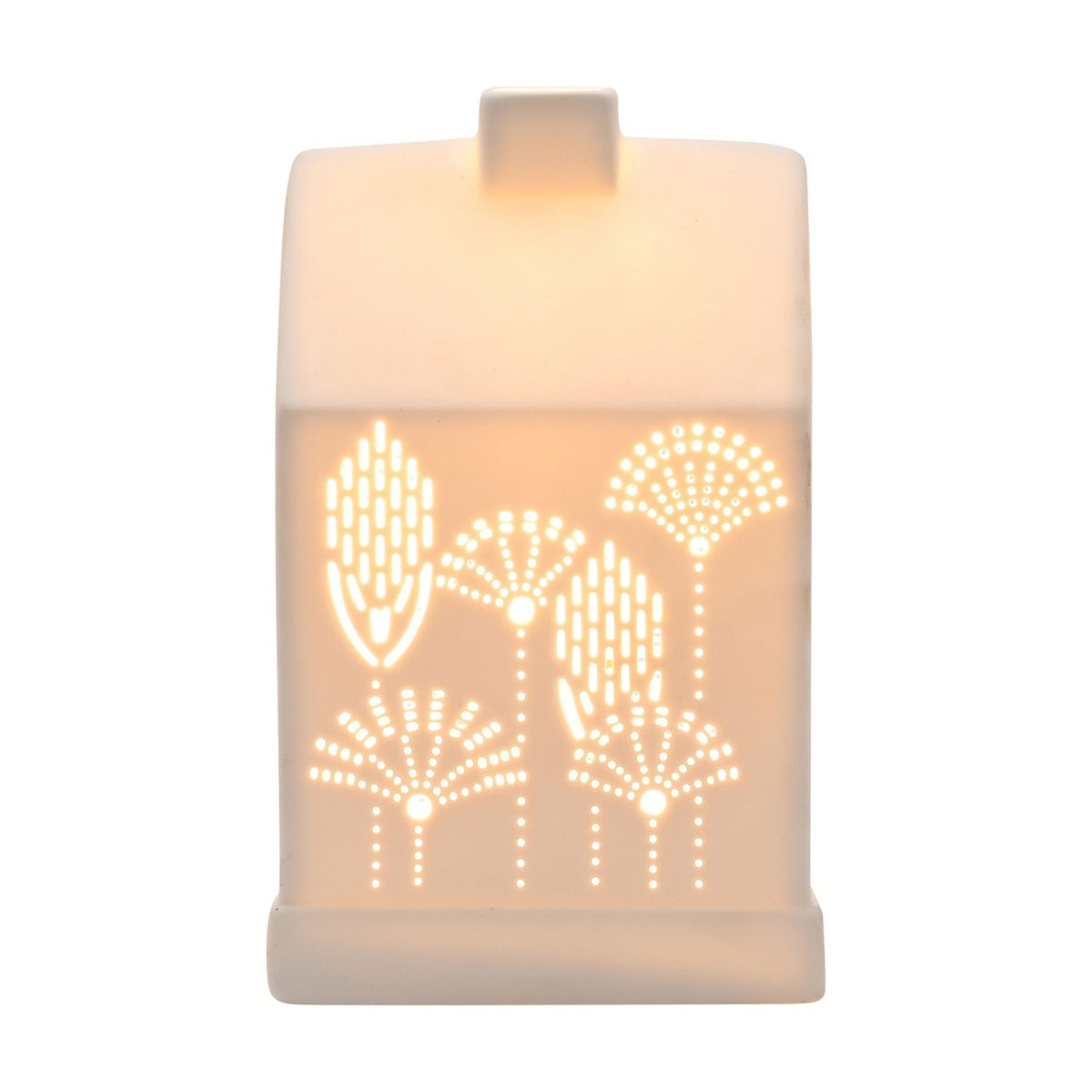 Floral and Star Cut-Out House Ceramic Table Lamp - White