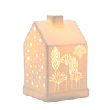 Floral and Star Cut-Out House Ceramic Table Lamp - White
