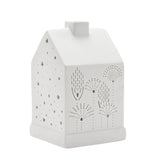 Floral and Star Cut-Out House Ceramic Table Lamp - White