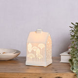 Floral and Star Cut-Out House Ceramic Table Lamp - White