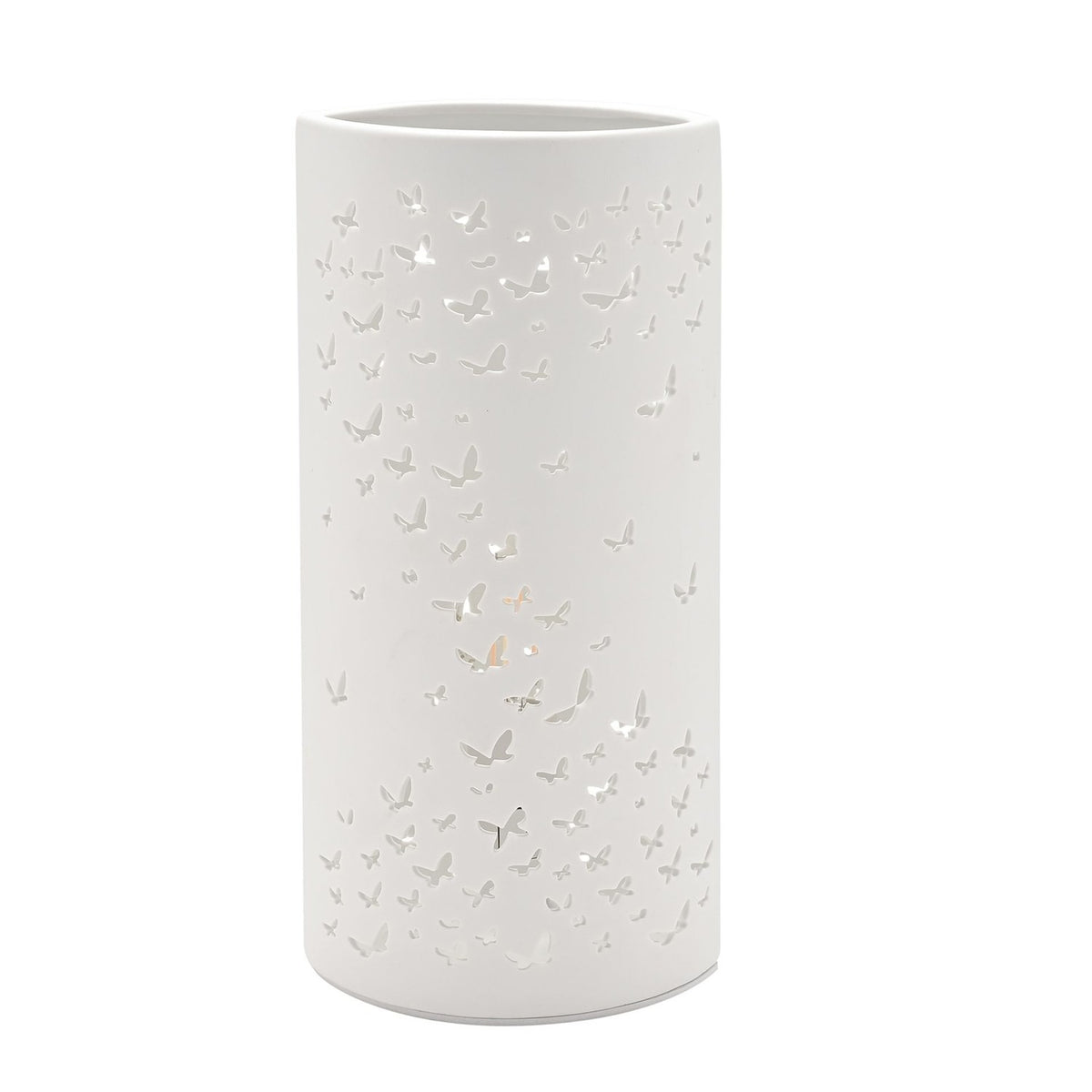 Butterfly Cut-Out Tube Plug-in Ceramic Table Lamp - White