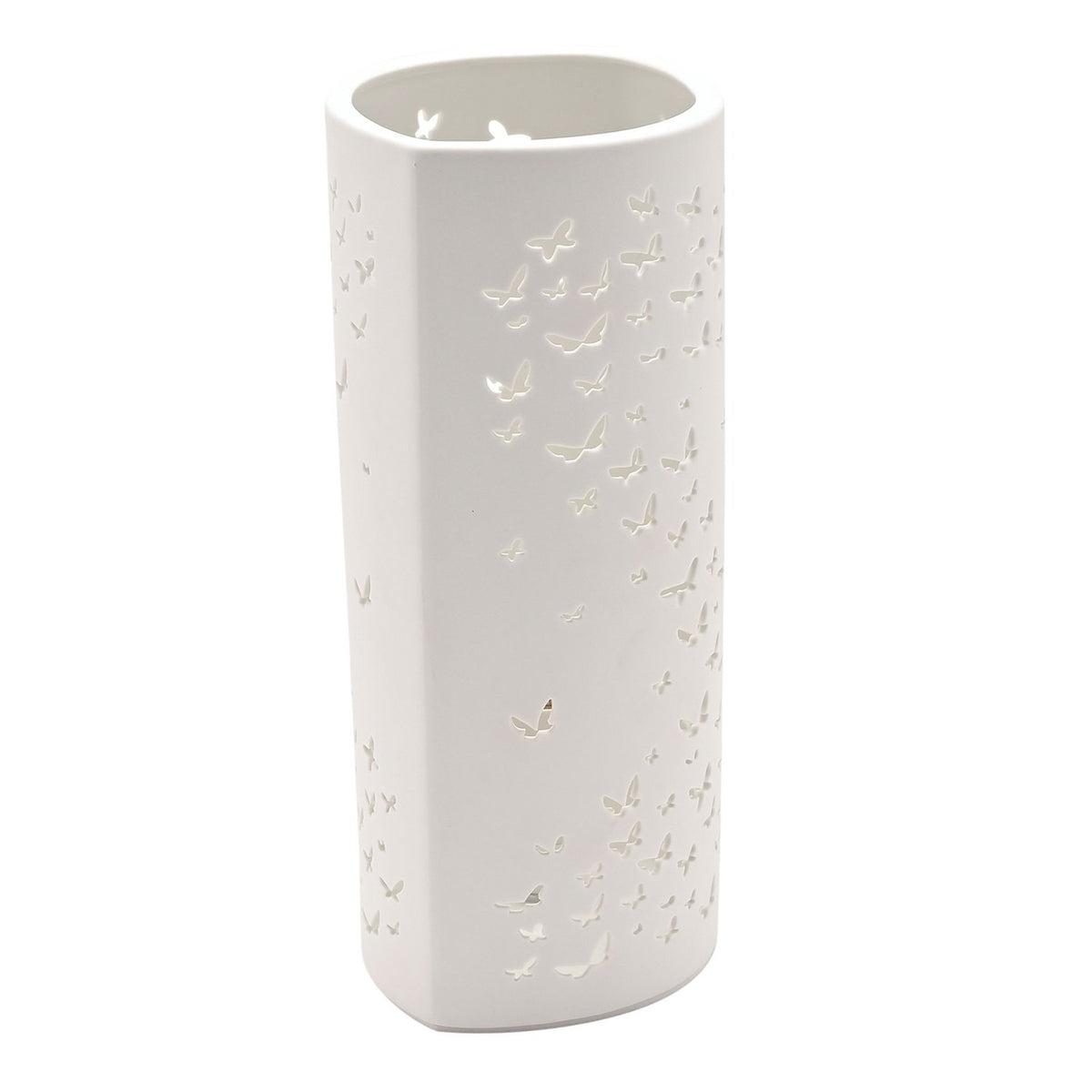 Butterfly Cut-Out Tube Plug-in Ceramic Table Lamp - White