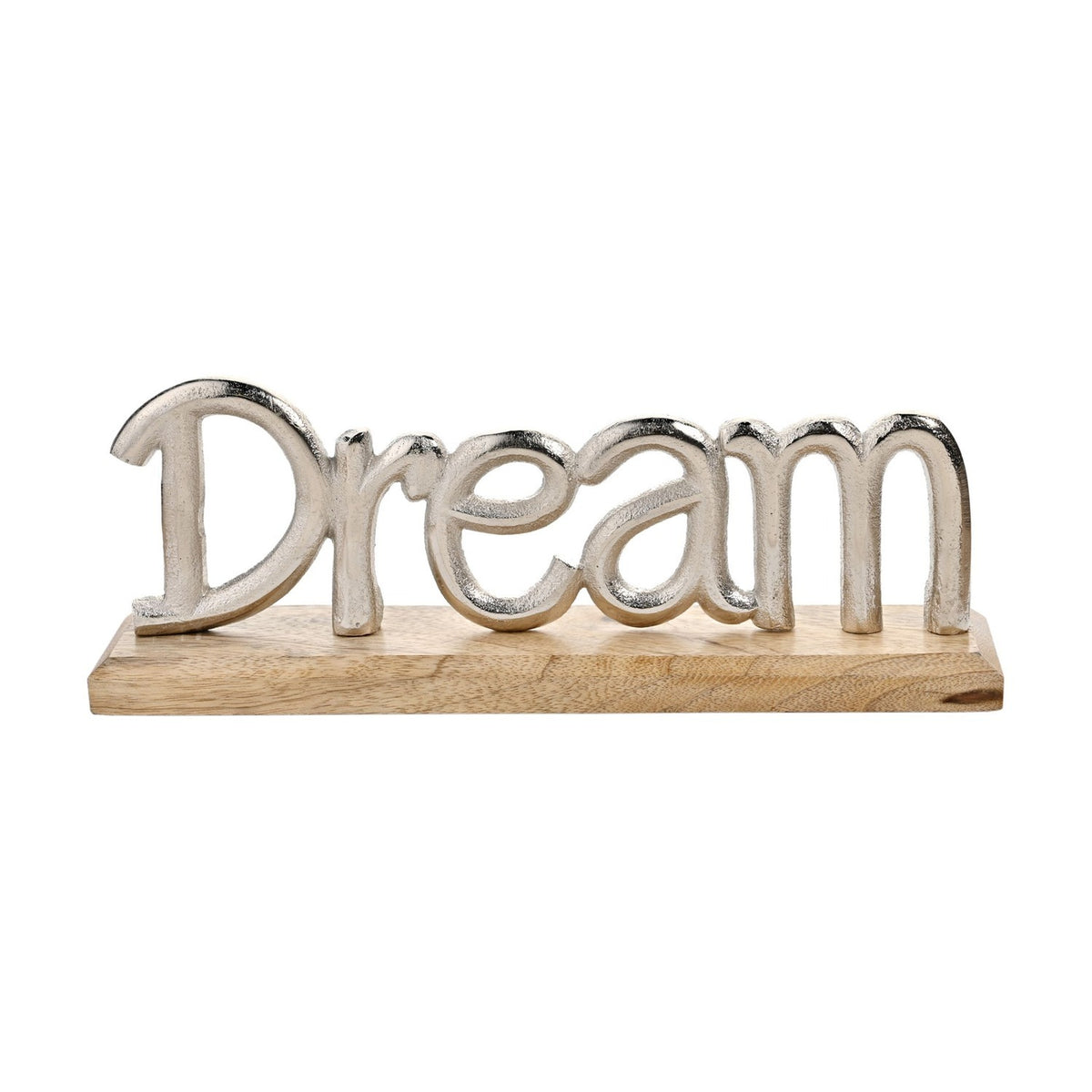 Dream Metal Word Plaque with Wood Base - Silver & Natural