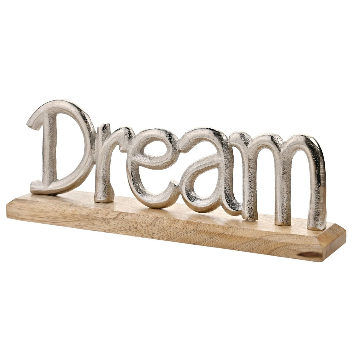 Dream Metal Word Plaque with Wood Base - Silver & Natural