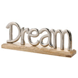 Dream Metal Word Plaque with Wood Base - Silver & Natural