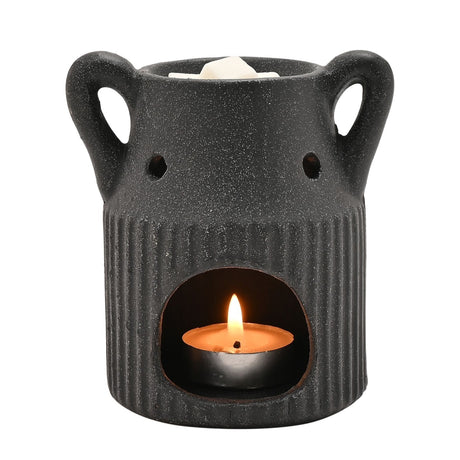 Speckled Ribbed Ceramic Wax Melt Burner - Black & Dark Grey