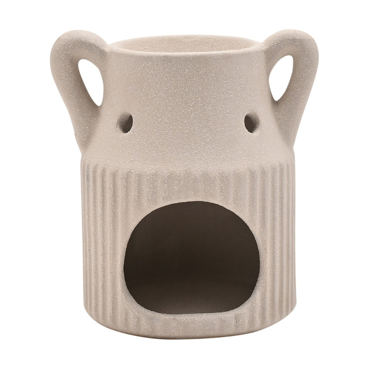 Speckled Ribbed Ceramic Wax Melt Burner with Handles - Ivory