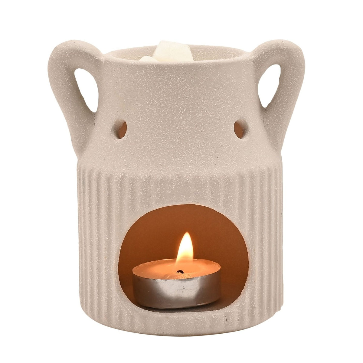 Speckled Ribbed Ceramic Wax Melt Burner with Handles - Ivory