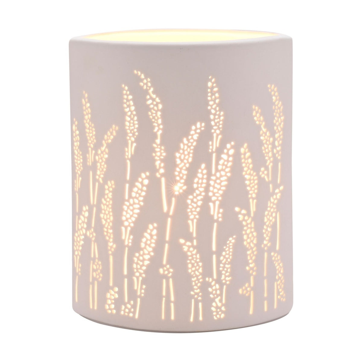 Pierced Grass Rectangular Matt Ceramic Table Lamp - White