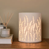 Pierced Grass Rectangular Matt Ceramic Table Lamp - White
