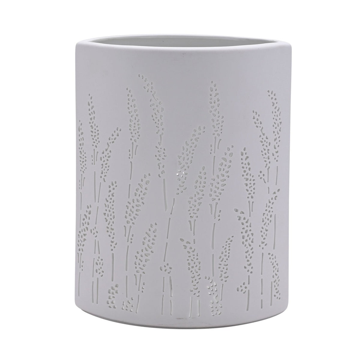 Pierced Grass Rectangular Matt Ceramic Table Lamp - White