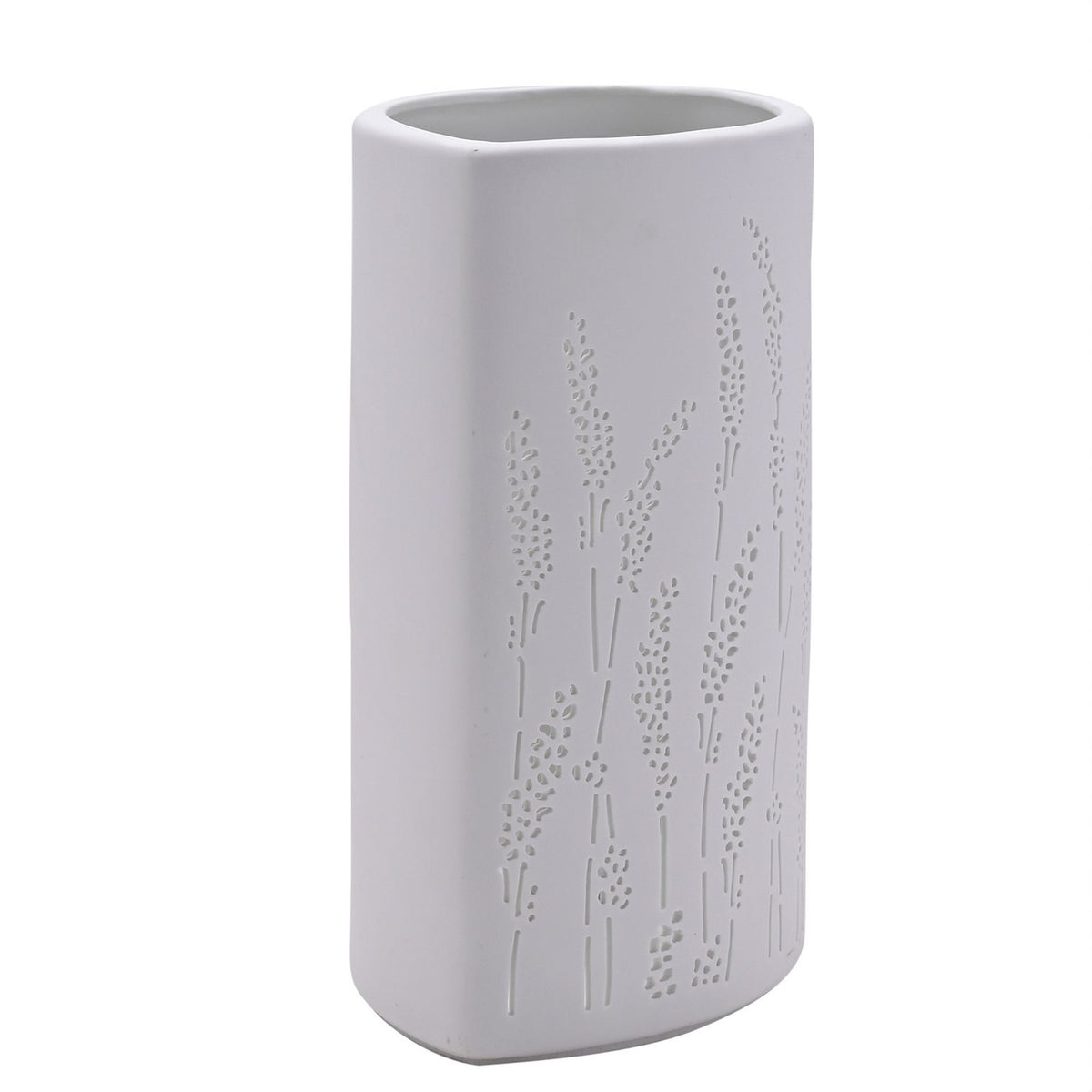 Pierced Grass Rectangular Matt Ceramic Table Lamp - White