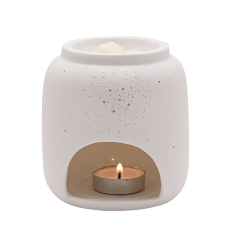 Pin Hole Detail Ceramic Tealight Wax Melt Burner - White